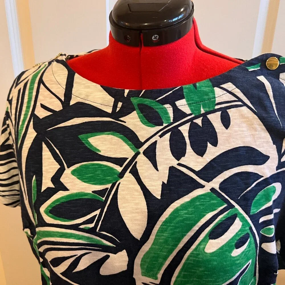 NWT Talbots Nantucket Slub Short Sleeve Shift Dress - Expressive Palms Womens 2X - Picture 6 of 6